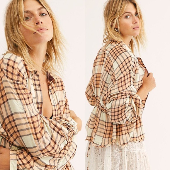 NWOT Free People plaid button down shirt size XS - Picture 2 of 7
